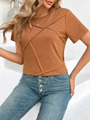 Cross Line Detail Round Neck T-Shirt www.nizzadesign.com