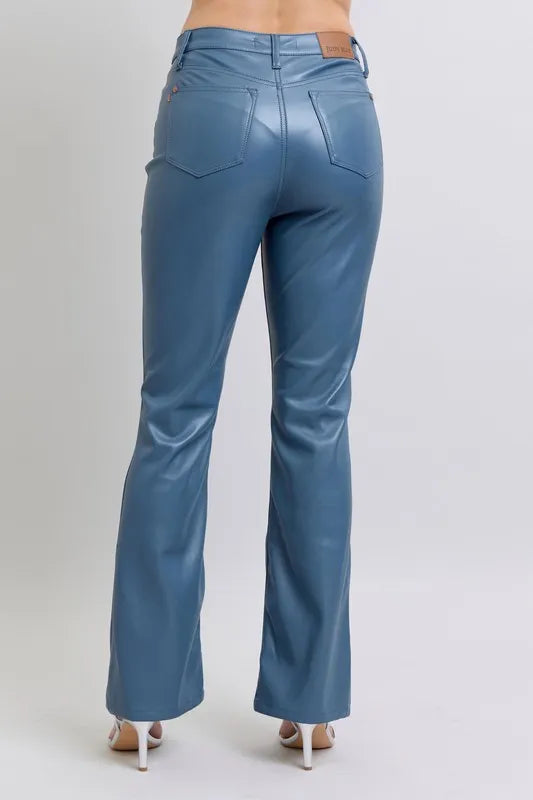 Judy Blue Full Size High Waist Tummy Control Faux Leather Bootcut Pants Plus Size www.nizzadesign.com