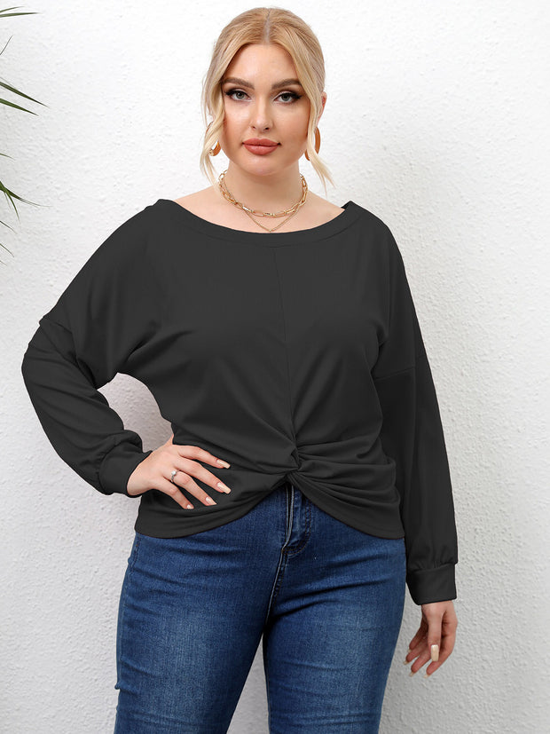 Plus Size Twisted Drop Shoulder T-Shirt Black www.nizzadesign.com