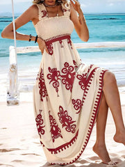 Smocked Printed Wide Strap Maxi Dress www.nizzadesign.com
