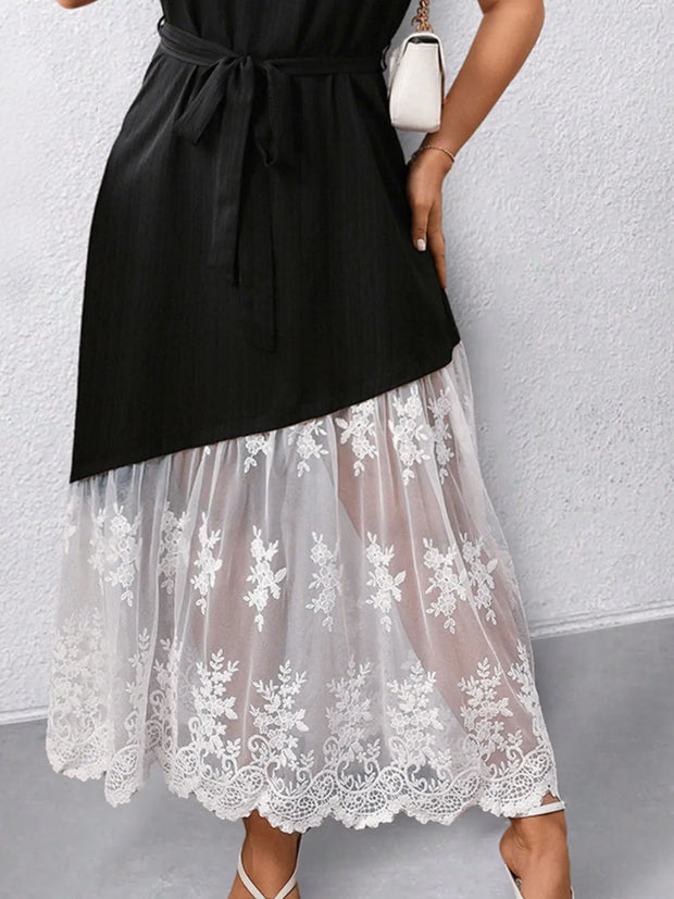 Plus Size Lace Patchwork Short Sleeve Maxi Dress www.nizzadesign.com