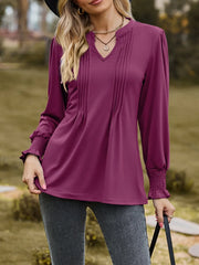 Ruched Notched Long Sleeve T-Shirt Deep Purple www.nizzadesign.com