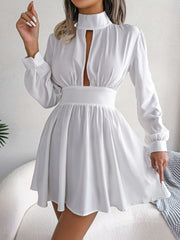 Cutout Turtleneck A-Line Mini Dress White www.nizzadesign.com