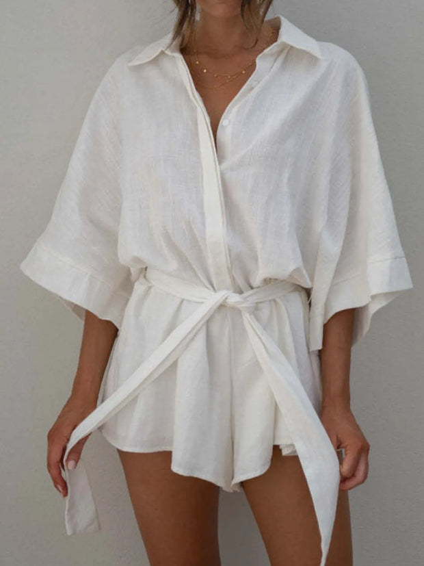 Collared Neck Half Sleeve Romper www.nizzadesign.com