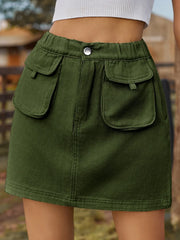 Pocketed Elastic Waist Denim Skirt Dark Green www.nizzadesign.com