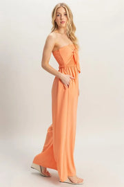 HYFVE Strapless Tie Front Smocked Jumpsuit www.nizzadesign.com