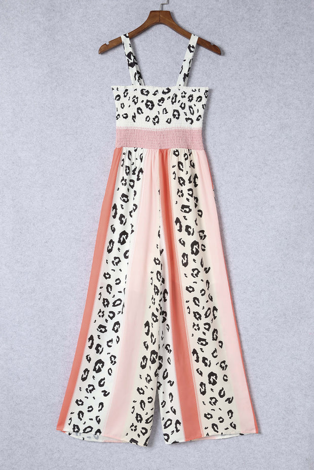 Leopard Color Block Smocked Jumpsuit www.nizzadesign.com