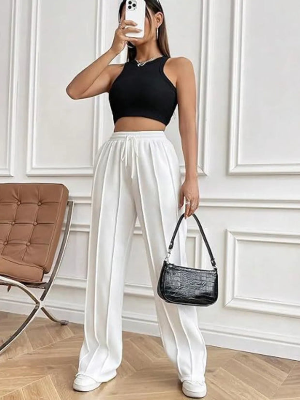 Drawstring Wide Leg Pants with Pockets www.nizzadesign.com