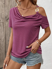 Asymmetric Shoulder T-Shirt with Metal Buckle Detail www.nizzadesign.com
