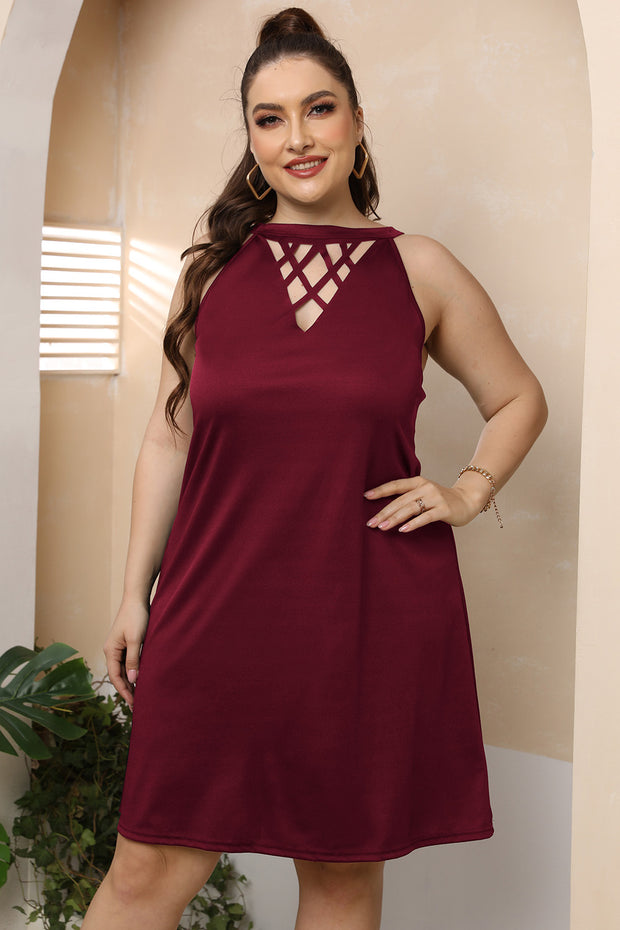 Plus Size Cutout Round Neck Sleeveless Dress www.nizzadesign.com