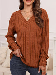 Decorative Button V-Neck Long Sleeve T-Shirt www.nizzadesign.com