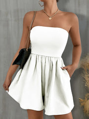 FAM-FAM Pocketed Tube Wide Leg Romper White www.nizzadesign.com