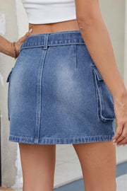 Criss-Cross Waist Detail Denim Mini Skirt www.nizzadesign.com