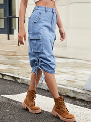 Drawstring Denim Skirt with Cargo Pockets Medium www.nizzadesign.com