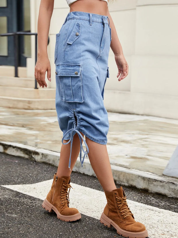Drawstring Denim Skirt with Cargo Pockets Medium www.nizzadesign.com
