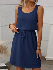 Waffle-Knit Drawstring Mini Tank Dress www.nizzadesign.com