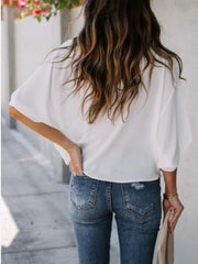 Full Size Ruched Three-Quarter Sleeve Blouse Plus Size www.nizzadesign.com