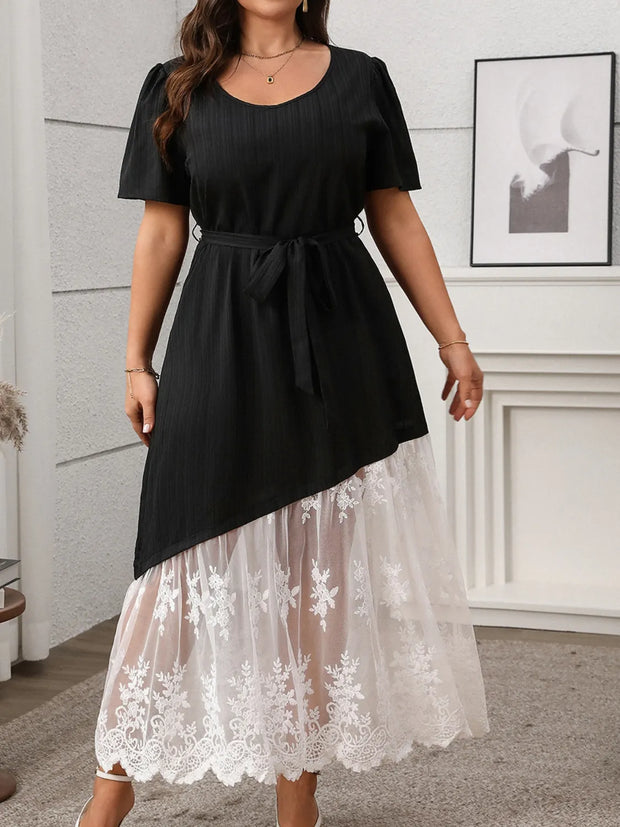Plus Size Lace Patchwork Short Sleeve Maxi Dress www.nizzadesign.com