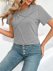 Cross Line Detail Round Neck T-Shirt Grey www.nizzadesign.com