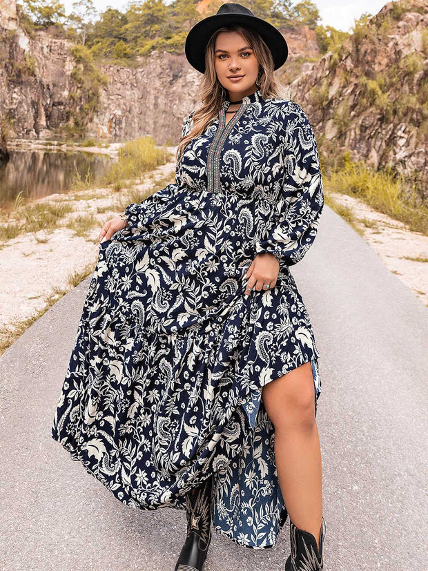 Plus Size Long Sleeve Maxi Dress Dark Navy www.nizzadesign.com