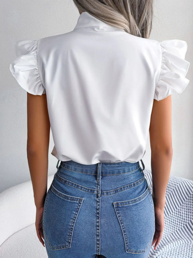 Ruffle Cap Sleeve Bow Tie Blouse www.nizzadesign.com