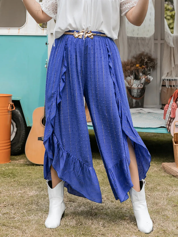 Plus Size Swiss Dot Ruffled Wide Leg Pants www.nizzadesign.com