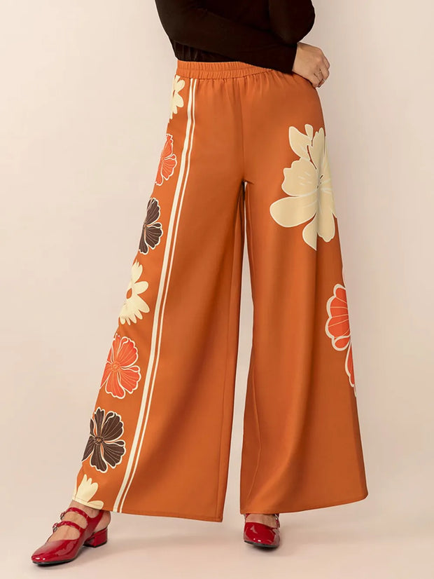 Printed Elastic Waist Wide Leg Pants Tangerine www.nizzadesign.com