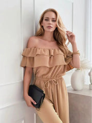 Ruffled Off-Shoulder Wide Leg Jumpsuit www.nizzadesign.com
