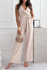 Surplice Sleeveless Wide Leg Jumpsuit Dust Storm www.nizzadesign.com