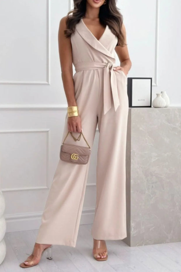 Surplice Sleeveless Wide Leg Jumpsuit Dust Storm www.nizzadesign.com