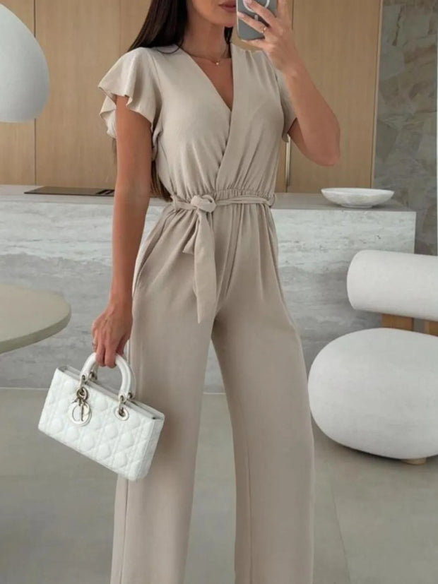 Tied Ruffled Wide Leg Jumpsuit www.nizzadesign.com