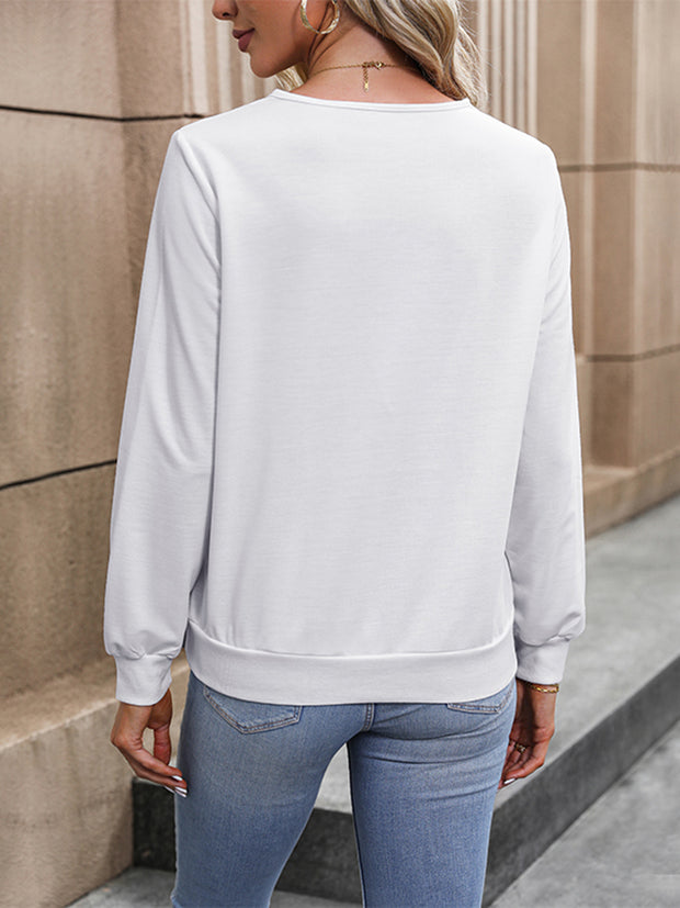 Perfee V-Neck Long Sleeve Blouse www.nizzadesign.com