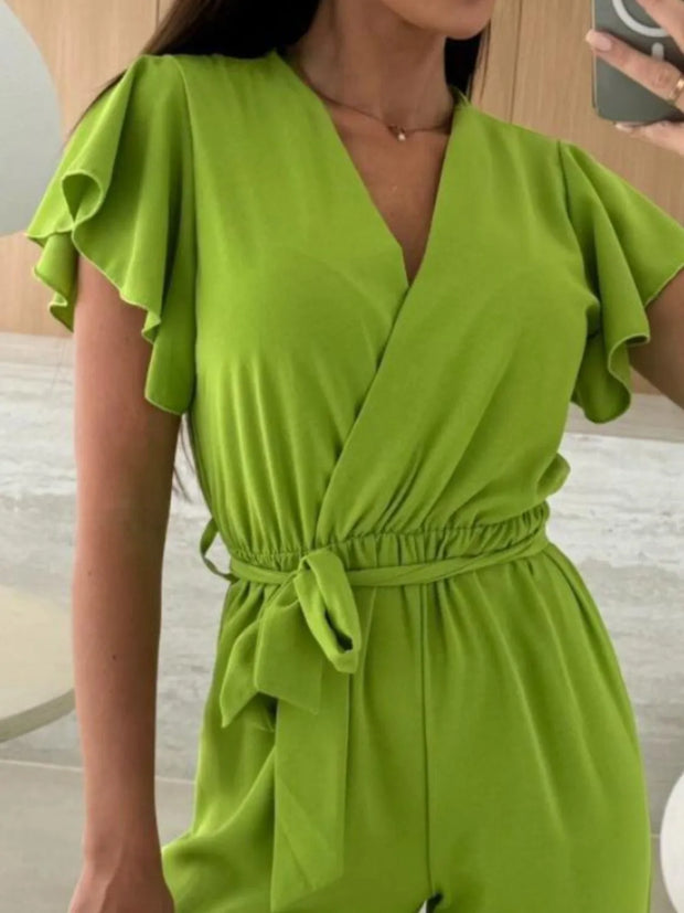 Tied Ruffled Wide Leg Jumpsuit www.nizzadesign.com