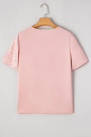 Leopard Jacquard Patchwork Crisscross V Neck Short Sleeve Blouse www.nizzadesign.com