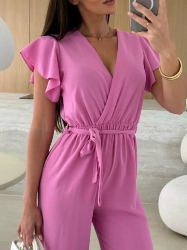 Tied Ruffled Wide Leg Jumpsuit www.nizzadesign.com