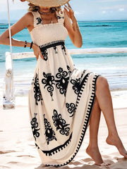 Smocked Printed Wide Strap Maxi Dress www.nizzadesign.com