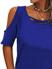 Full Size Crisscross Cold Shoulder Casual T-Shirt Plus Size www.nizzadesign.com
