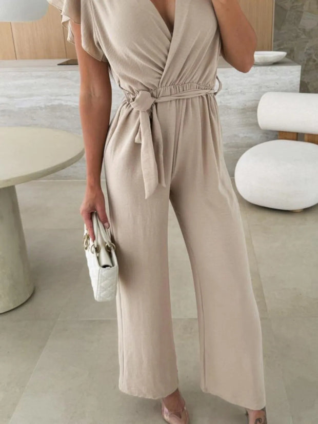 Tied Ruffled Wide Leg Jumpsuit www.nizzadesign.com