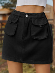 Pocketed Elastic Waist Denim Skirt www.nizzadesign.com
