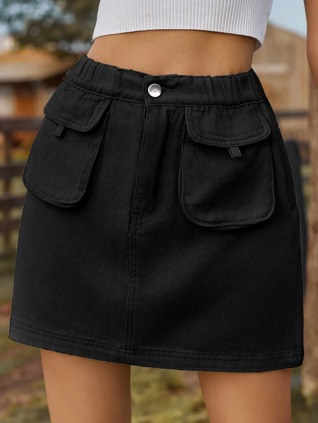 Pocketed Elastic Waist Denim Skirt www.nizzadesign.com