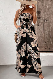 Perfee Printed Strapless Wide Leg Jumpsuit with Pockets www.nizzadesign.com