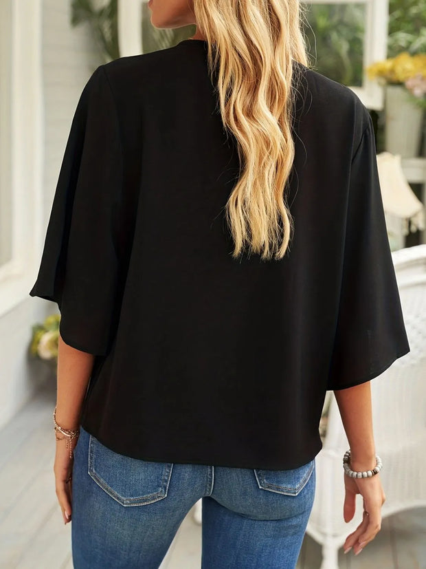 Full Size Ruched Three-Quarter Sleeve Blouse Plus Size www.nizzadesign.com