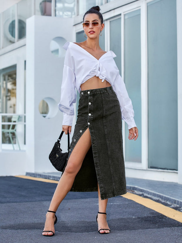 Button Down Denim Skirt www.nizzadesign.com