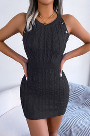 Decorative Button Sleeveless Cable-Knit Dress Black www.nizzadesign.com