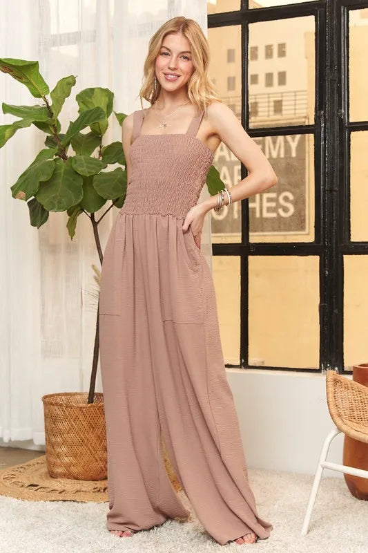 ADORA Smocking Top Wide Leg Jumpsuit MOCHA www.nizzadesign.com
