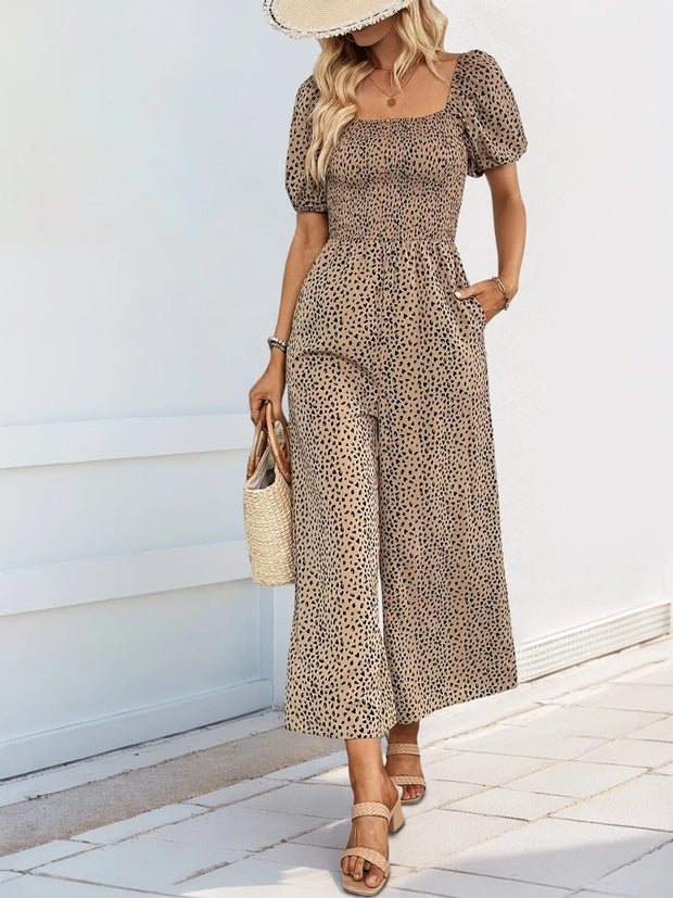 Printed Square Neck Puff Sleeve Jumpsuit www.nizzadesign.com
