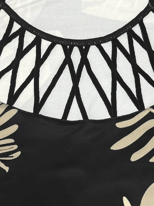 Tropical Leaf Print Halter Neck Mini Dress with Cutout Detail www.nizzadesign.com
