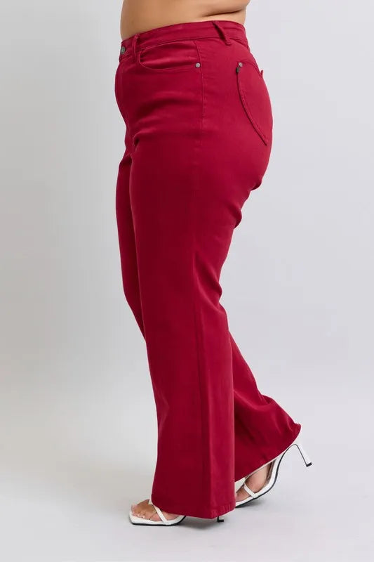 Judy Blue Full Size High Waist Heart Shaped Back Pockets 90's Straight Jeans Plus Size www.nizzadesign.com