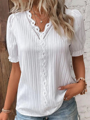 Full Size Lace Detail V-Neck Blouse Plus Size White www.nizzadesign.com