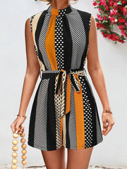 Tied Color Block Sleeveless Romper Black www.nizzadesign.com